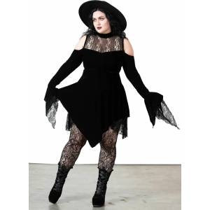 KILLSTAR дамска рокля KILLSTAR -Moonstera кадифе - Черен - KSRA005158