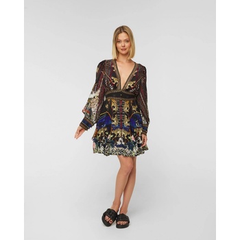 Hedvábné šaty Camilla Hollywood Heist Button Front Frill