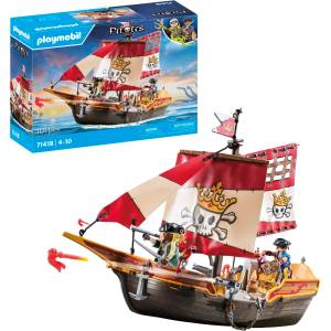 PLAYMOBIL Pirates 71418 pirate ship, exciting adventures on the high seas, with extensive accessories such as telescope, compass and cannons, toy for children aged 4 and over (71418)