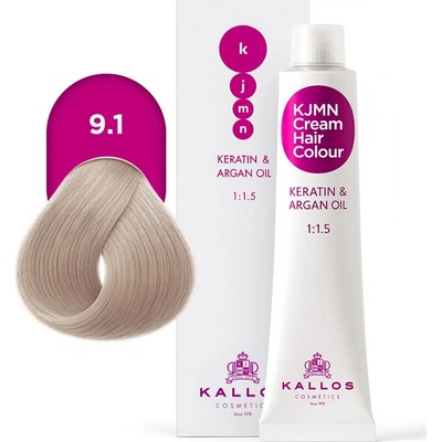 Kallos KJMN s keratinem a arganovým olejem 9.1 Very Light Ash Blond Cream Hair Colour 1:1.5 100 ml