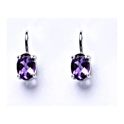 Čištín Stříbrné náušnice přírodní ametyst tmavý 7x5 mm - NK 1246 2796