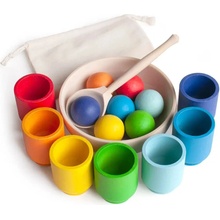 Montessori Ulanik dřevěná hračka "Rainbow: balls in cups"