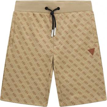 Guess Бежови спортни панталони с джобове и връзки за момче покрити с лога Guess