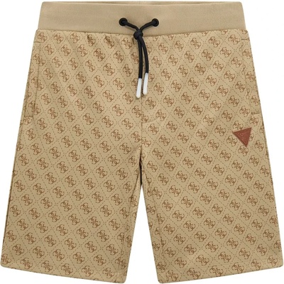 Guess Бежови спортни панталони с джобове и връзки за момче покрити с лога Guess