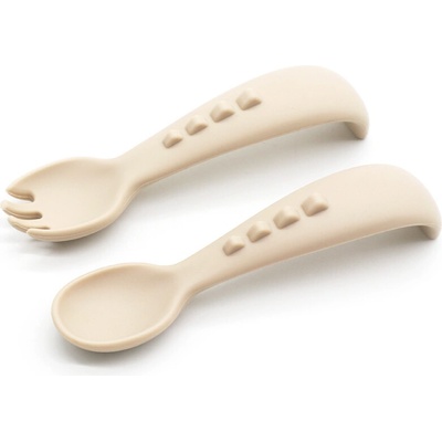 Malý Ježko Detský silikónový príbor DINO Pastel Beige 2 ks