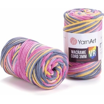 YarnArt Macrame Cord VR 3mm 913 růžovo-žluto-šedá