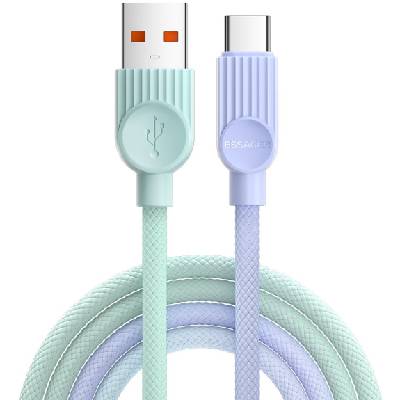 ES-X73 оплетен кабел за зареждане и пренос на данни - USB-A към USB-C - 2 m - ментово лилав (91819)