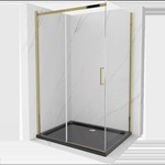 Mexen Omega плъзгаща се душ кабина 120 x 80 см, прозрачна, златна + поддушово (825-120-080-50-00-4070G)