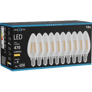 Mexen Vintis 10x LED крушка филамент E14, C35, 4W, Топла - 2700K, 470 lm, прозрачна (L154-E14-0427-00x10)