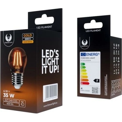 Forever LED žárovka E27 G45 4W COG gold teplá bílá 2200K