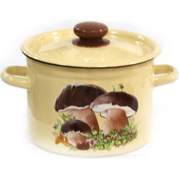 idilia 16 см (2 л. ) малка емайлирана тенджера с метален капак idilia разцветка Гъбки със сметана