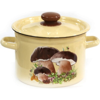 idilia 16 см (2 л. ) малка емайлирана тенджера с метален капак idilia разцветка Гъбки със сметана