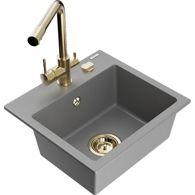 Mexen Milo гранитна мивка с 1 отделение с кухненски смесител Duero, сива (6505-71-671600-50)