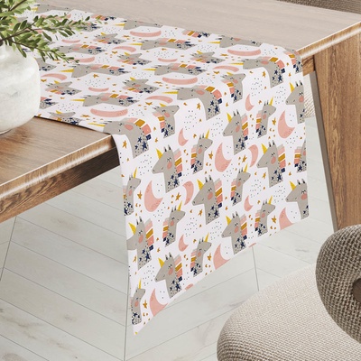 Biante bavlna behúň Sandra SA-562 Spiace jednorožce medzi hviezdičkami na bielom 20x120 cm