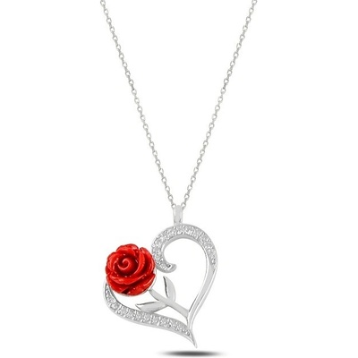 Olivie Strieborný náhrdelník ruža & srdce 5336