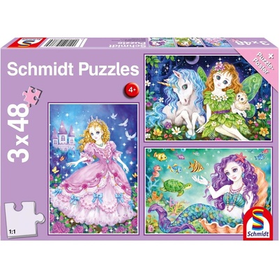 Schmidt Spiele Пъзел Schmidt 3 в 1 - Цветни принцеси (56376)