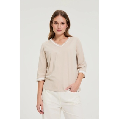 Moodo Памучна блуза с V-образно деколте в бежово Moodo Moodo | Bezhov | ЖЕНИ | XS