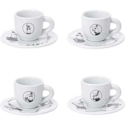 BIALETTI Moka Carosello biele porcelánové šálky na espresso s tanierikmi 4 x 50 ml