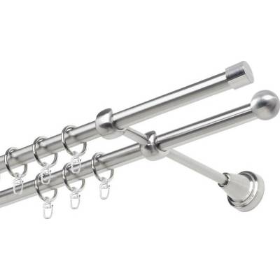 OK-GarnýžeCZ Garnýž kovová dvouřadá 19mm Pullo nerez 210 cm do stěny / kroužky s háčkem