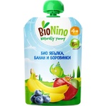 BioNino Био плодова закуска BioNino - Пауч с ябълка, банан и боровинки, 4 м+, 90 g (BN2553) - ozone