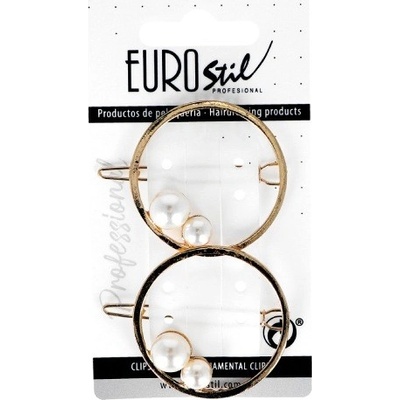 VÝPREDAJ: Eurostil 06941 Golden Metal Clips with Pearls - kovové ozdobné klipsy so zlatým povrchom a perlami, 2 ks