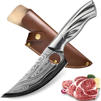 HARAHU Кухненски нож за рязане fu-18450 - Сребърен / Шарени / С калъф kp18450 (fu-18450)