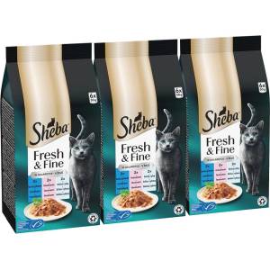 Sheba Fresh & Fine паучове за котки, тон, сьомга и бяла риба 3 x (6x50 g)