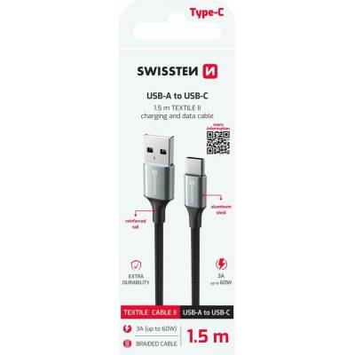 Swissten 71521309 Textile II USB / USB-C 1,5m černý