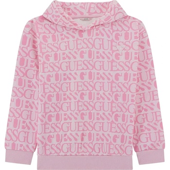 GUESS Спортен Oversize розов суичър за момиче с качулка и надписи Guess