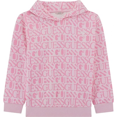 GUESS Спортен Oversize розов суичър за момиче с качулка и надписи Guess