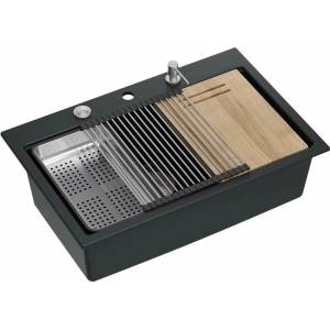 Quadron Unique Marc 110 вградена работна станция, въглеродно черно - неръждаема стомана, 1 купа 75x49 см (HQM7650U7_FM_BS) Мивка за вграждане