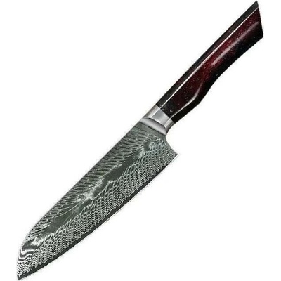 IZMAEL Damaškový kuchynský nôž Yoru Santoku/Červená/Modrá 18.2 cm