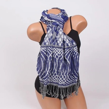 Image 1 of Мастилено син шал с бели и сиви орнаменти