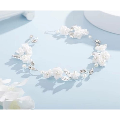 Naishide Jewelry Romantická ozdoba do vlasů s bílými květy, lístky a perlami