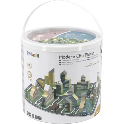 Viga Toys Дървен строител Viga Toys PolarB - Модерен град, 56 части (44040)