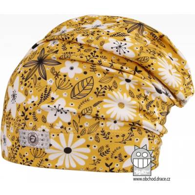 Dráče Bavlnená celopotlačená spadnutá čiapka vzor 01 žltá kvety