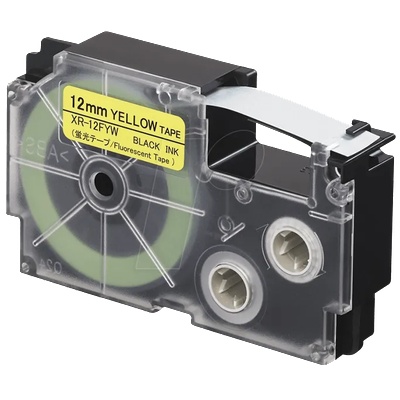 Compatible Casio XR-12FYW , 12mm x 8m, черен печат / сигнал жълт фон, съвместима лента (CAXR12FYW)