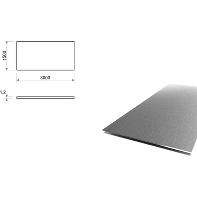 Nerezový plech broušený (1.4301/7 - K240) 1,5x3 m, tloušťka 1,2 mm + fólie