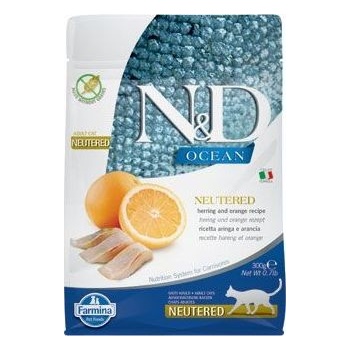 N&D Granule pro kočky OCEAN NEUTERED Adult Herring & Orange 0,3 kg