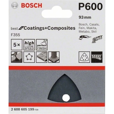 BOSCH Brúsny papier F355, balenie 5 ks 93 mm, 600 2608605199