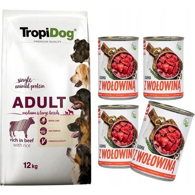 TropiDog Premium Adult Medium & Large lamb & rice 12 kg