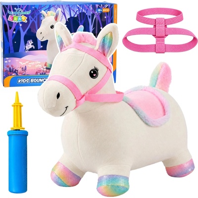 Lean Toys Plyšový nafukovací skákací jednorožec pro děti bílý 60 cm