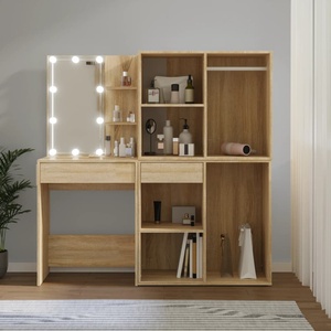 vidaXL LED тоалетка с 2 шкафа, сонома дъб, инженерно дърво (3082029)