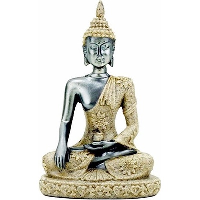 Nefertitis Buddha dotýkající se země v květinovém hávu thajská soška - výška cca 10 cm
