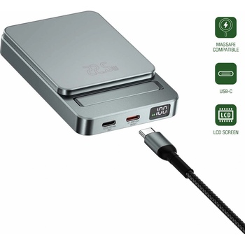 4smarts Преносима външна батерия с 2xUSB-C порта и безжично зареждане с MagSafe - 4smarts OneStyle MagSafe PowerBank 5000 mAh (сив) (540707)