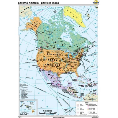 Cartographia Severná Amerika - politická mapa (120x160 cm), nástenná, fóliovaná, lištovaná