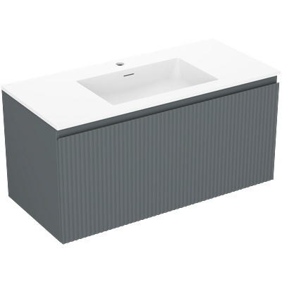 Rivel шкаф за баня 100 см с мивка Otis, 1 чекмедже, оребрена, графит мат/бял мат - 91A20-10047-1-BF66-W18M01 (91A20-10047-1-BF66-W18M01)