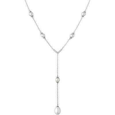 Gaura Pearls Stříbrný náhrdelník se sladkovodní perlou a zirkony SK20212N/W Bílá