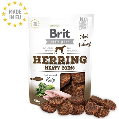 Brit maškrty Jerky Herring Meaty Coins 80 g