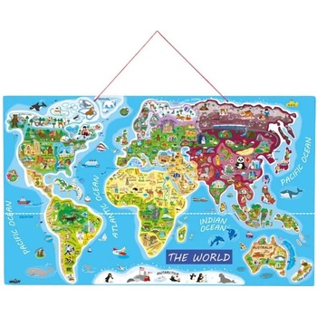 Woodyland Дървен пъзел с магнитни части Woody - Карта на света, 2 в 1 (91290)